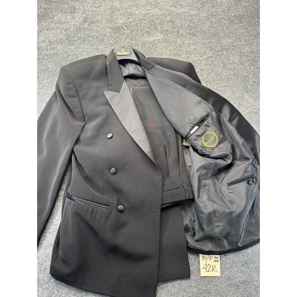 Richard Harris Men's 2pc Tuxedo Black Double Breasted 40R Pleated Pants 32x30